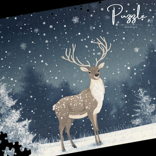 Snowy Deer Puzzle - Cozy Family Activity, Holiday Gift, Home Decor, Relaxation Companion, Winter Wonderland Fun