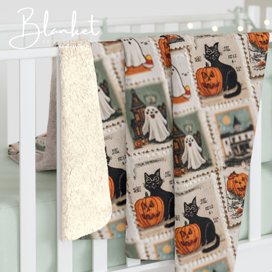 Sherpa Fleece Blanket - Halloween Spooky Fun Stamps Design