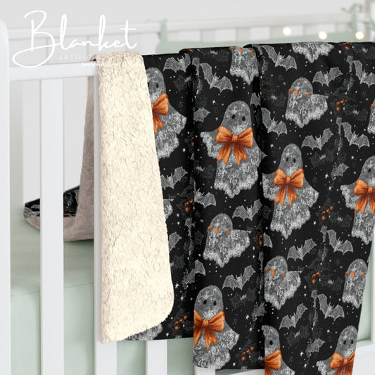 Cozy Halloween Ghosts Sherpa Fleece Blanket | Perfect for Fall Decor, Gift for Haunted House Lovers, Spooky Season Comfort