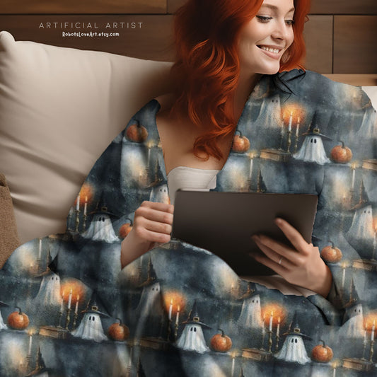 Cozy Halloween Ghost Plush Blanket, Soft Throw for Fall Decor, Perfect Gift for Fall Celebrations, Warm Snugs for Halloween, Home Decor