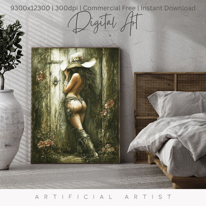 Hot and Sexy Hide n Seek  | Instant Download | Fantasy Digital AI Art | Cowgirl Fun
