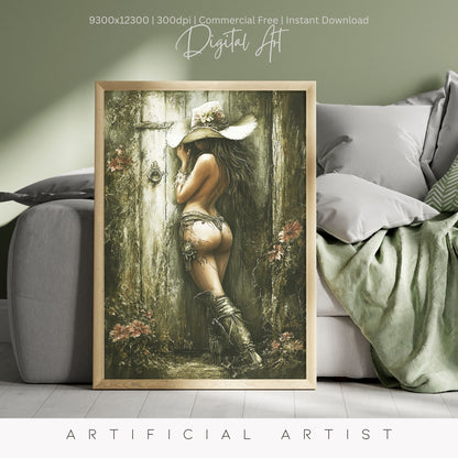 Hot and Sexy Hide n Seek  | Instant Download | Fantasy Digital AI Art | Cowgirl Fun