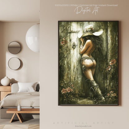 Hot and Sexy Hide n Seek  | Instant Download | Fantasy Digital AI Art | Cowgirl Fun