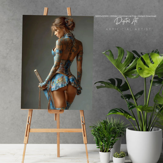Warrior Princess in Blue | Instant Download | Fantasy Digital AI Art | Hot Girl