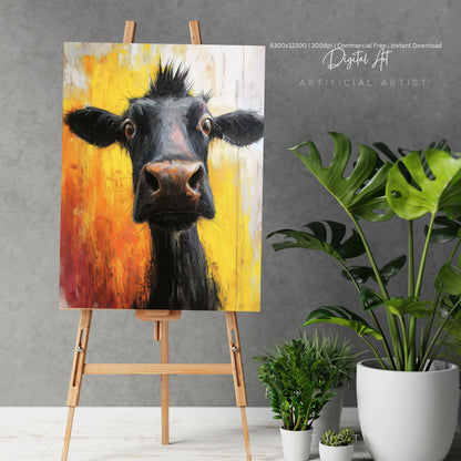 Cute Baby Cow Painting | Instant Download | Digital AI Art | Cow Wall Art | Farm Decor