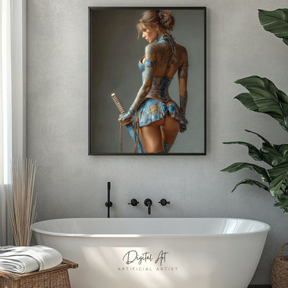 Warrior Princess in Blue | Instant Download | Fantasy Digital AI Art | Hot Girl