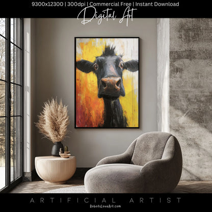 Cute Baby Cow Painting | Instant Download | Digital AI Art | Cow Wall Art | Farm Decor