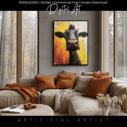 Cute Baby Cow Painting | Instant Download | Digital AI Art | Cow Wall Art | Farm Decor