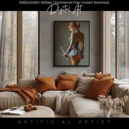 Warrior Princess in Blue | Instant Download | Fantasy Digital AI Art | Hot Girl
