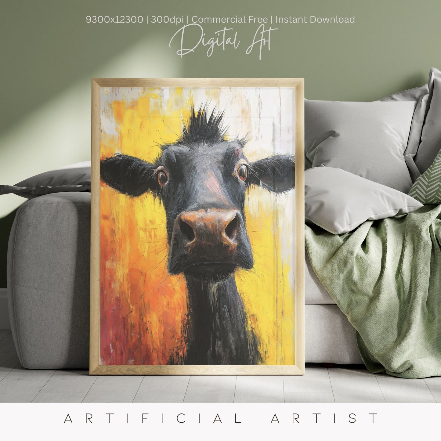Cute Baby Cow Painting | Instant Download | Digital AI Art | Cow Wall Art | Farm Decor