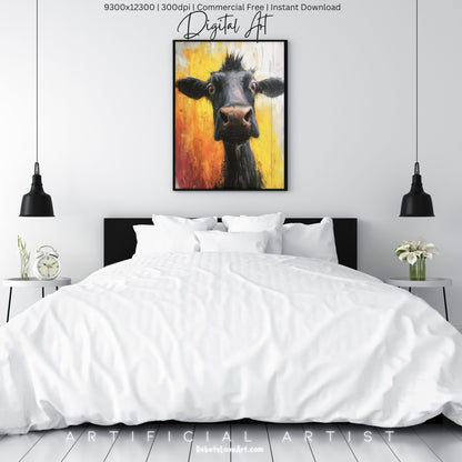 Cute Baby Cow Painting | Instant Download | Digital AI Art | Cow Wall Art | Farm Decor
