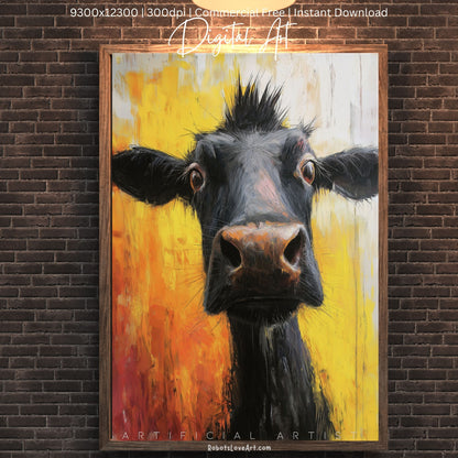 Cute Baby Cow Painting | Instant Download | Digital AI Art | Cow Wall Art | Farm Decor