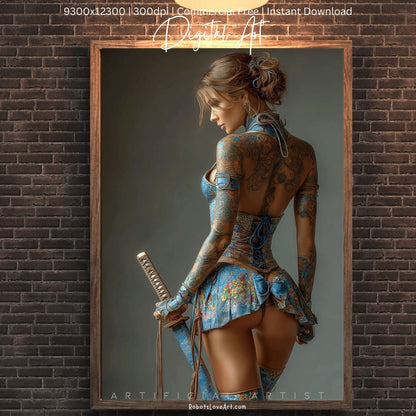 Warrior Princess in Blue | Instant Download | Fantasy Digital AI Art | Hot Girl