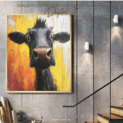 Cute Baby Cow Painting | Instant Download | Digital AI Art | Cow Wall Art | Farm Decor