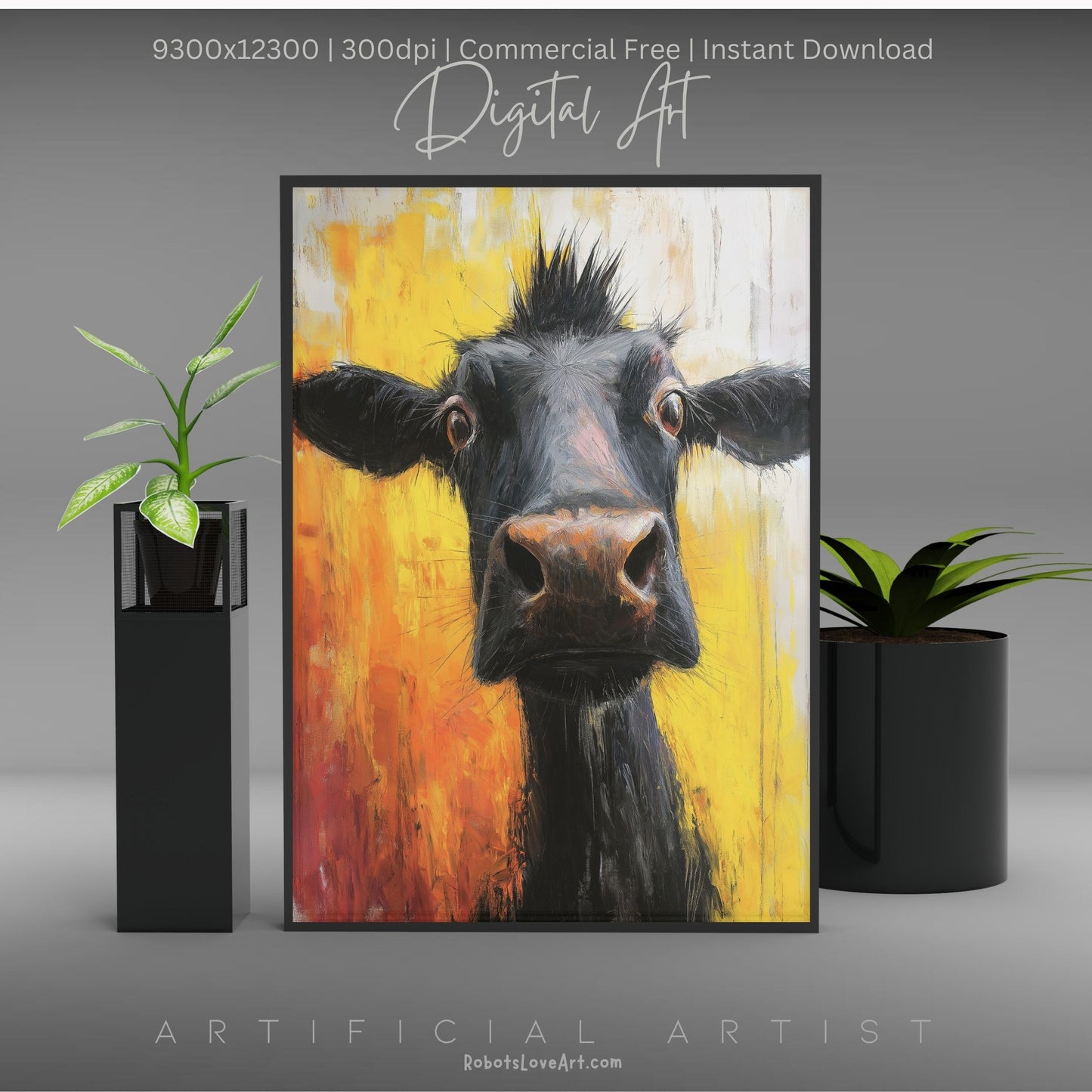 Cute Baby Cow Painting | Instant Download | Digital AI Art | Cow Wall Art | Farm Decor