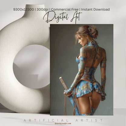 Warrior Princess in Blue | Instant Download | Fantasy Digital AI Art | Hot Girl
