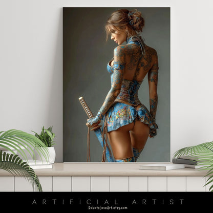 Warrior Princess in Blue | Instant Download | Fantasy Digital AI Art | Hot Girl
