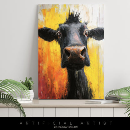 Cute Baby Cow Painting | Instant Download | Digital AI Art | Cow Wall Art | Farm Decor