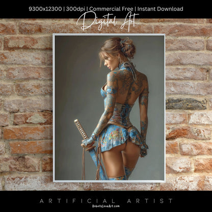 Warrior Princess in Blue | Instant Download | Fantasy Digital AI Art | Hot Girl