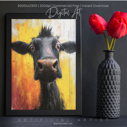 Cute Baby Cow Painting | Instant Download | Digital AI Art | Cow Wall Art | Farm Decor