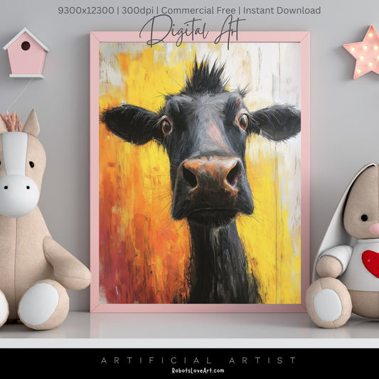 Cute Baby Cow Painting | Instant Download | Digital AI Art | Cow Wall Art | Farm Decor
