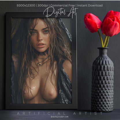 The Mid-evil Spy| Instant Download | Fantasy Digital AI Art | Hot Girl | Topless Fantasy
