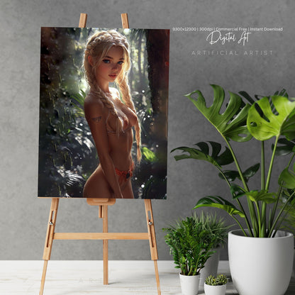 Hot Topless Blonde  | Instant Download | Fantasy Digital AI Art | Pinup Girl