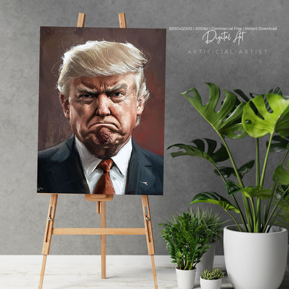 Painted President Trump Scowling | Instant Download | Digital AI Art | Political Satire Art