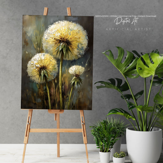 Wild Country Dandelion Portrait | Instant Download | Digital AI Art | Homestead Decor