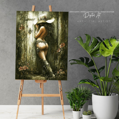 Hot and Sexy Hide n Seek  | Instant Download | Fantasy Digital AI Art | Cowgirl Fun