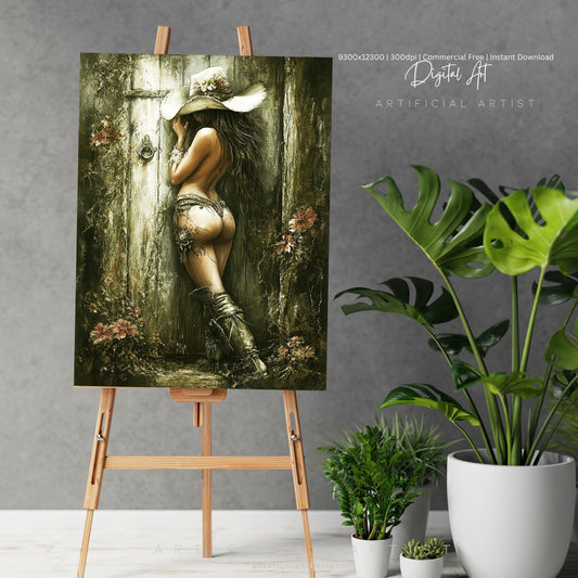 Hot and Sexy Hide n Seek  | Instant Download | Fantasy Digital AI Art | Cowgirl Fun