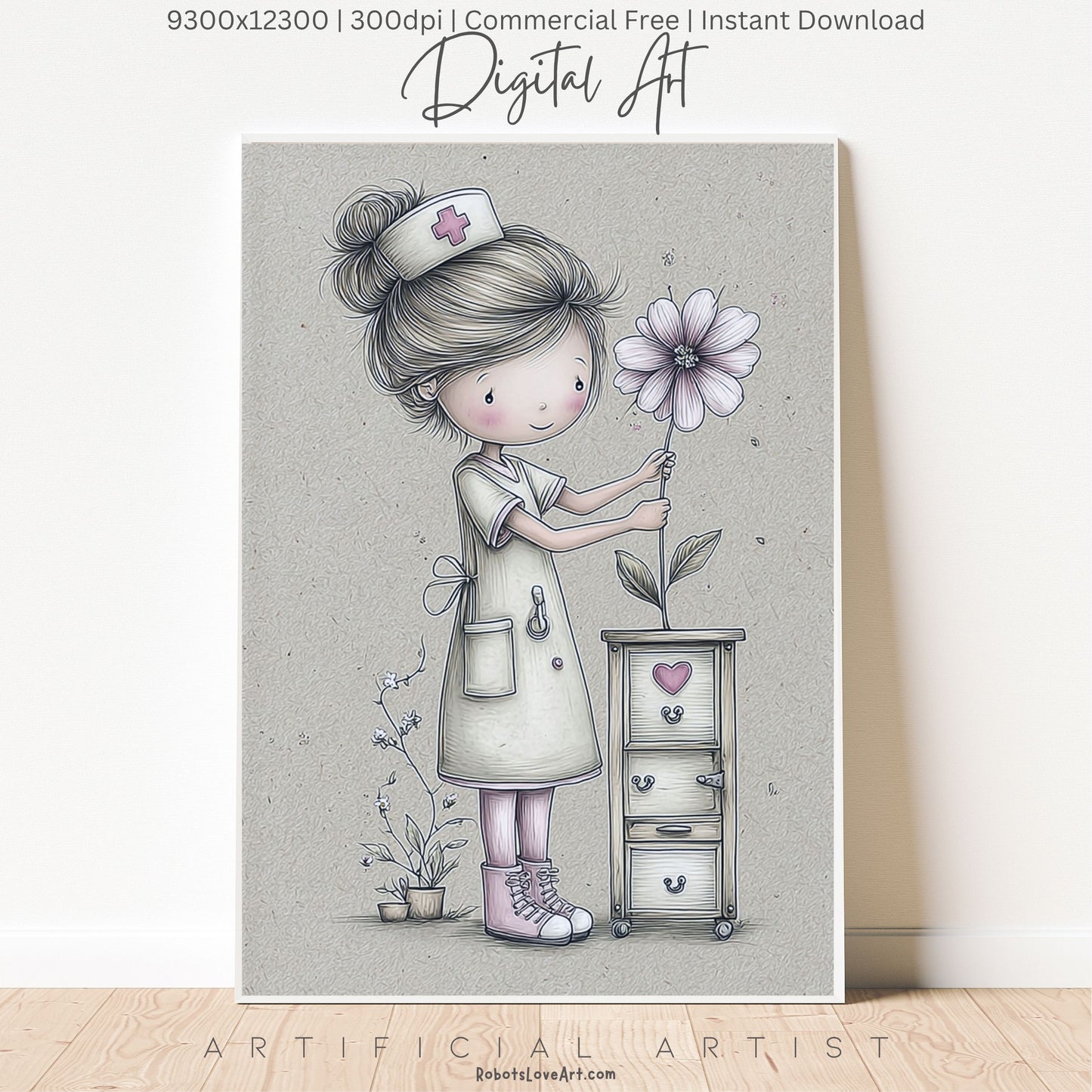 The Little Nurse | Instant Download | Digital AI Art | Registered Nurse Love