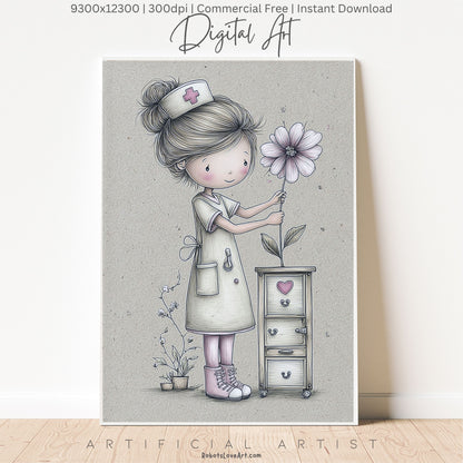 The Little Nurse | Instant Download | Digital AI Art | Registered Nurse Love