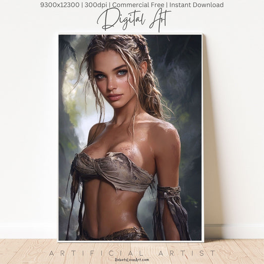 Babe in the Jngle | Instant Download | Fantasy Digital AI Art | Hot Girl