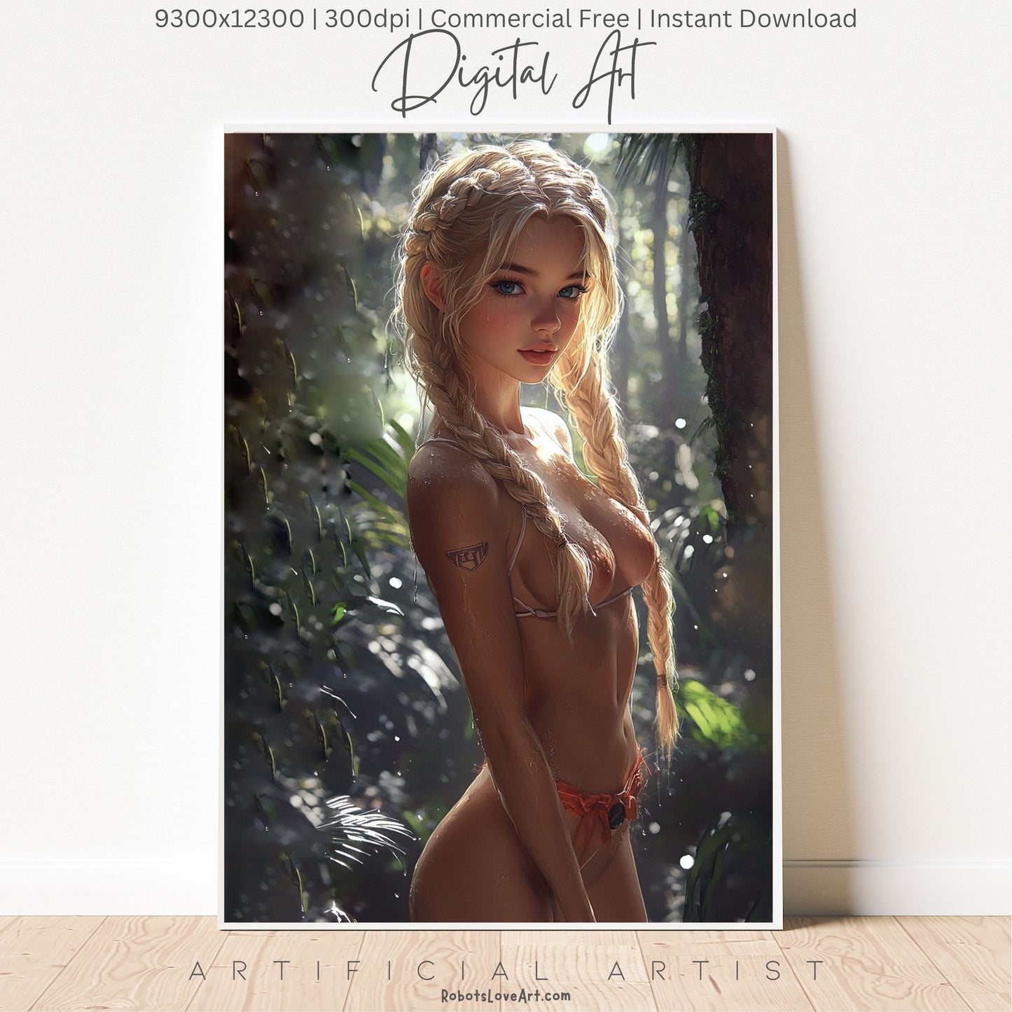 Hot Topless Blonde  | Instant Download | Fantasy Digital AI Art | Pinup Girl