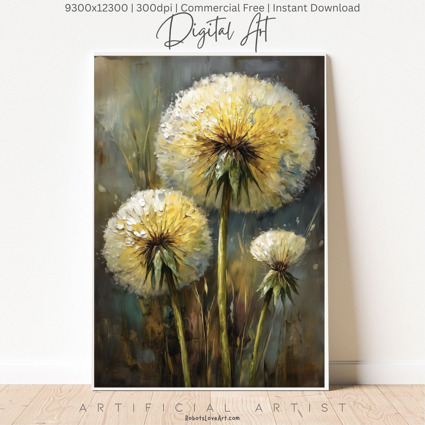 Wild Country Dandelion Portrait | Instant Download | Digital AI Art | Homestead Decor