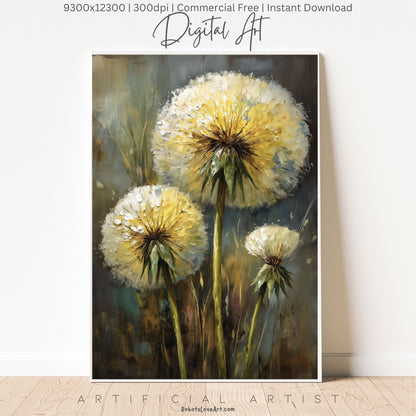 Wild Country Dandelion Portrait | Instant Download | Digital AI Art | Homestead Decor