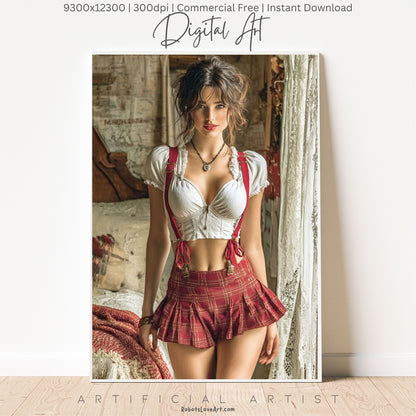 Sexy College Uniform | Instant Download | Fantasy Digital AI Art | Hot Girl