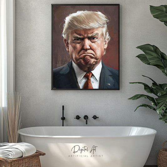 Painted President Trump Scowling | Instant Download | Digital AI Art | Political Satire Art