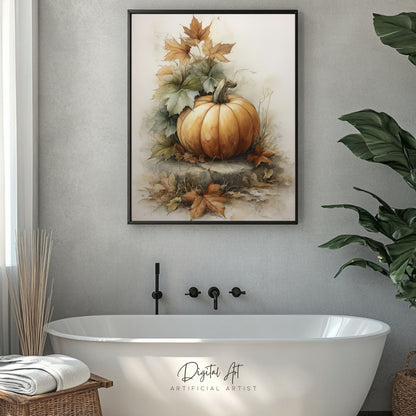 Beautiful Fall Pumpkin Art| Instant Download | Digital AI Art | Halloween Decor