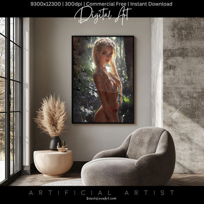 Hot Topless Blonde  | Instant Download | Fantasy Digital AI Art | Pinup Girl