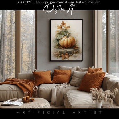 Beautiful Fall Pumpkin Art| Instant Download | Digital AI Art | Halloween Decor