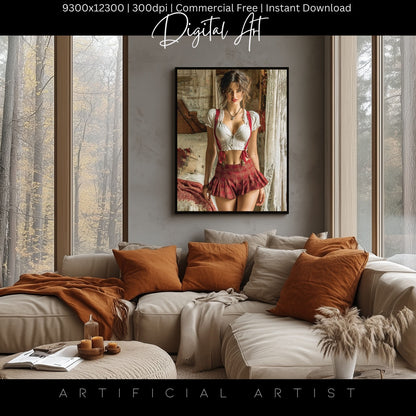 Sexy College Uniform | Instant Download | Fantasy Digital AI Art | Hot Girl