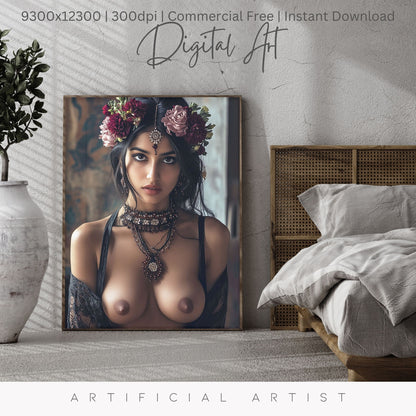 Indian Rose  | Instant Download | Fantasy Digital AI Art | Topless Hot Girl