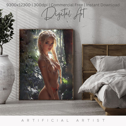 Hot Topless Blonde  | Instant Download | Fantasy Digital AI Art | Pinup Girl