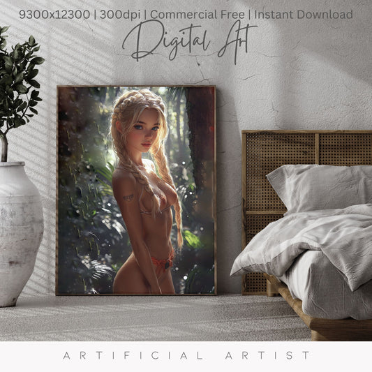 Hot Topless Blonde  | Instant Download | Fantasy Digital AI Art | Pinup Girl