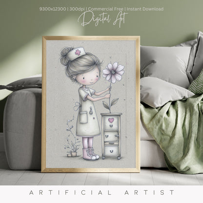 The Little Nurse | Instant Download | Digital AI Art | Registered Nurse Love