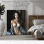 Topless Blue Lace in Bed | Instant Download | Fantasy Digital AI Art | Big Boobs Beautiful