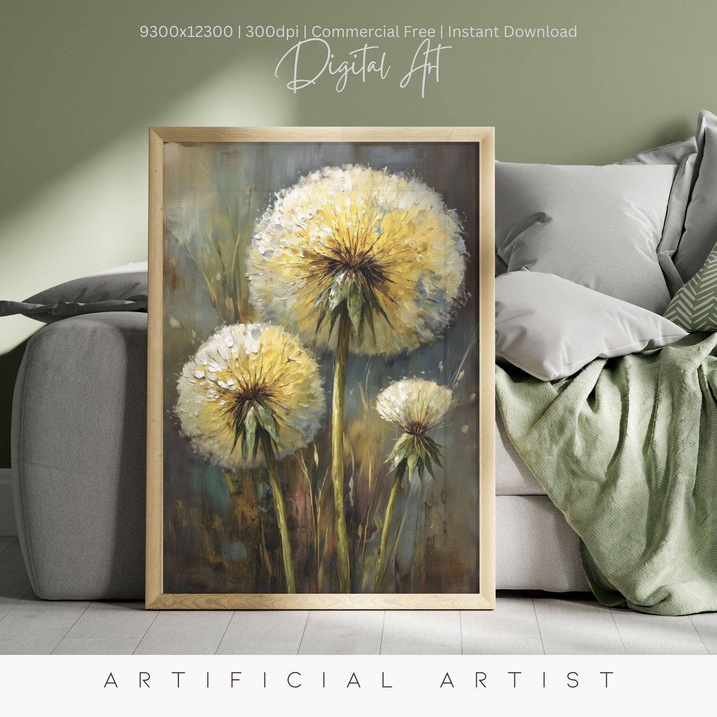 Wild Country Dandelion Portrait | Instant Download | Digital AI Art | Homestead Decor