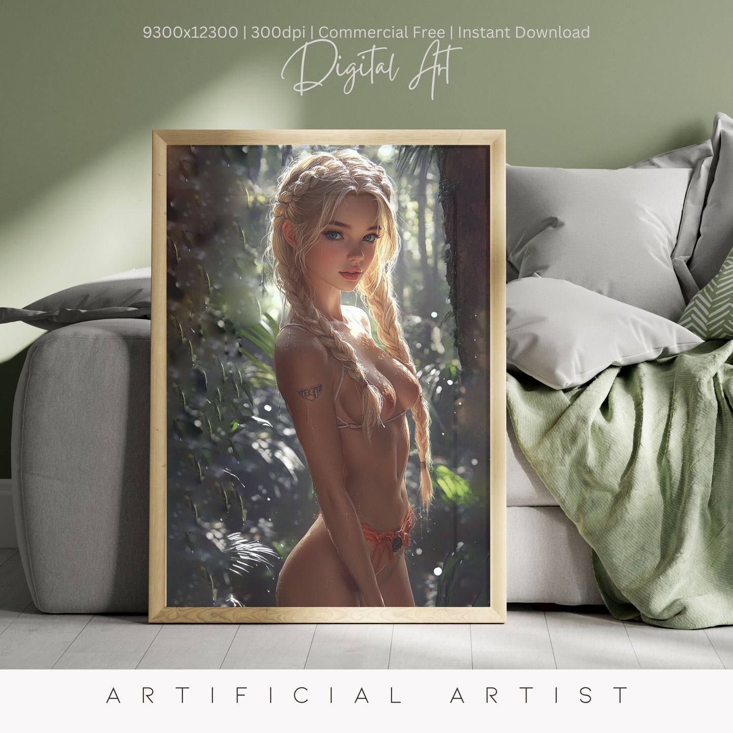 Hot Topless Blonde  | Instant Download | Fantasy Digital AI Art | Pinup Girl